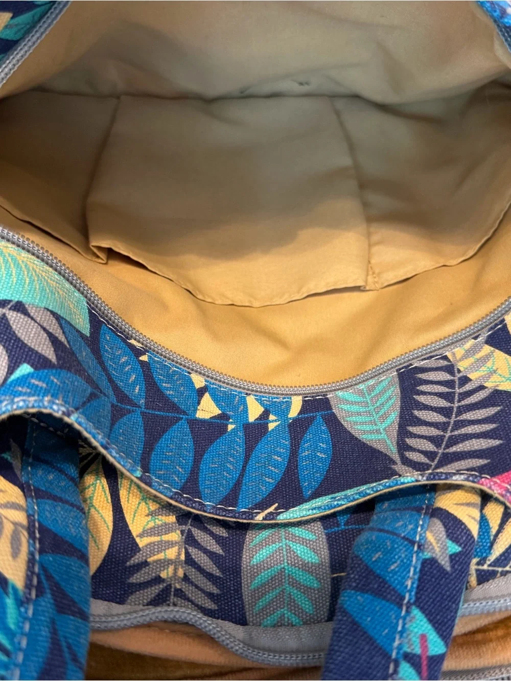 Adjustable Shoulder Navy Tropical Leaf Laptop Bag with Grey Strap